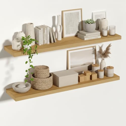 Vivelove 12 Inch Deep Floating Shelves 55 inch Long, Oak, Set of 2 - color: Oak, size: 55”wx12”dx1.5”h