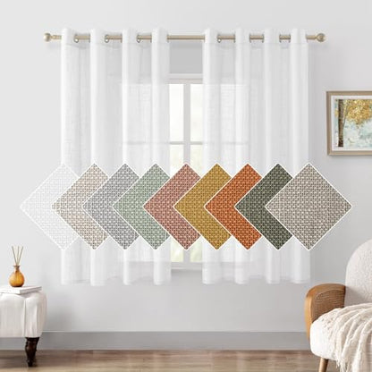 HOMEIDEAS White Linen Textured Sheer Curtains, 52 X 63, 2 Panels - color: White, size: 52"W x 63"L (Pack of 2)