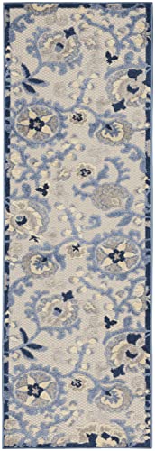 Nourison Home Aloha Blue Grey 2'3" x 8' Area Rug - Easy Clean, Non Shedding, Bed Room, Living Room, Dining Room, Kitchen (8' Runner) - color: Blue Grey, size: 2'3" x 8' (Runner)