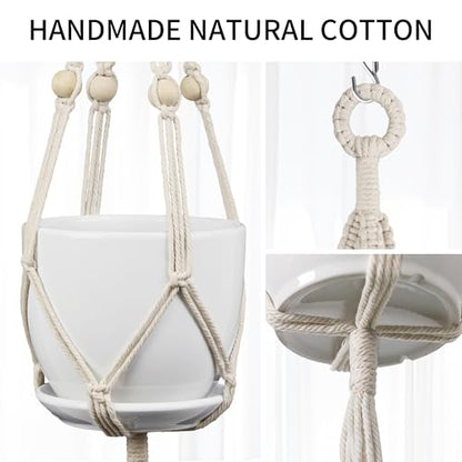 Macrame Plant Hanger - Fits 4-8 Inch Pots, Set of 2, Ivory - color: 49+49 Inch Ivory