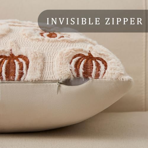 DFXSZ Fall Pillow Covers 18x18 Set of 2 Rust Pumpkins Embroidery Beige - color: Beige Rust Pumpkin, size: 18" x 18" (Pack of 2)