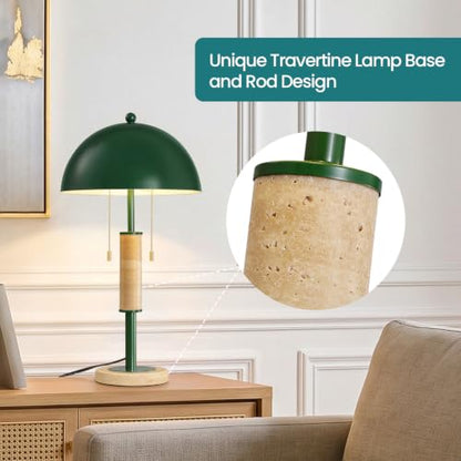 Green Bedside Table Lamp Set 2 Mid Century Modern Tavertine Nightstand Lamp - color: Green