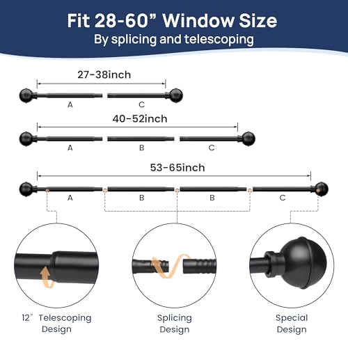ENJOYBASICS Curtain Rods No Drilling for Renter, 28-60" Adjustable, Black - color: Black, size: 27-65"