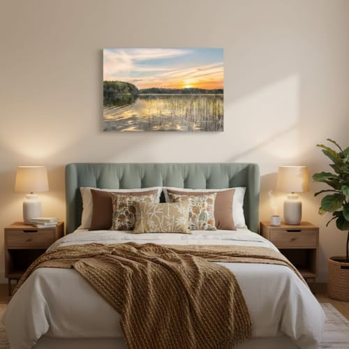 Inparadiso Lake Canvas Wall Art Picture, Nature Sunset Print, 36x24 Inch - color: Nature 04, size: 36"L x 24"W