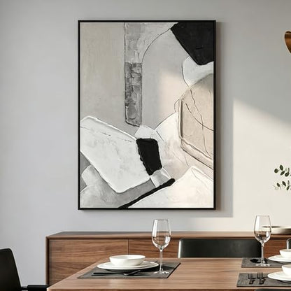 QKF Gray Geometric 3D Texture Black Aluminum Frame Canvas Wall Art - color: Gray & Beige Neutral