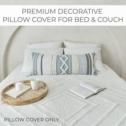 Decorative Boho Lumbar Pillow Cover 14x36 - Soft Textured Throw Pillow - color: Blue