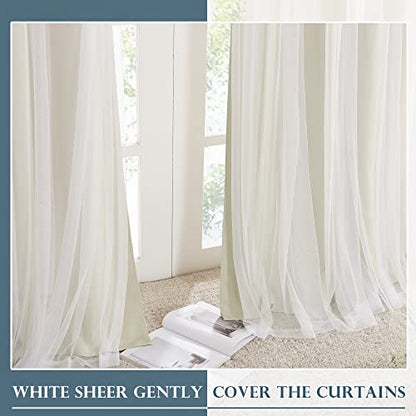 Beige Blackout Curtains with White Sheer Overlay for Bedroom/Living Room - color: Beige, size: 52"W x 63"L (Pack of 2)