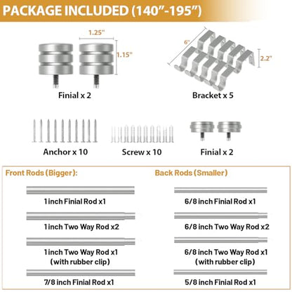 TONIAL 1 Inch Double Curtain Rods for Windows, 140 to 180 Inch Long, Silver - color: Silver, size: 140-180"