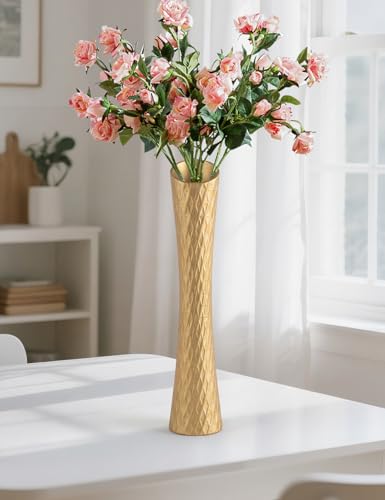 Gold Ceramic Vase 16" Tall Table Vase, Skinny Long Vase for Pampas Grass, Modern Minimalist Style Flower Vase for Living Room, Home, Office, Centerpiece, Table, Wedding Party - color: Tall-gold