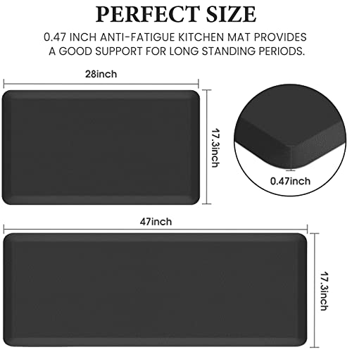 HappyTrends 2 PCS Kitchen Mat Cushioned Anti-Fatigue Floor Mat, Heavy Duty - color: Black, size: 17.3"x28"+17.3"x47"