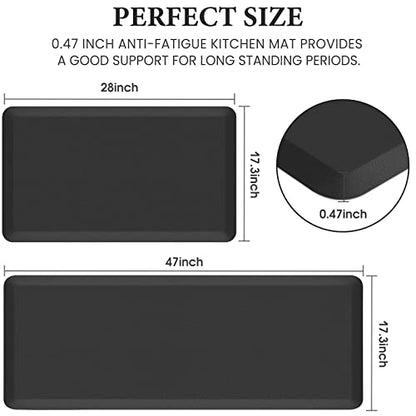HappyTrends 2 PCS Kitchen Mat Cushioned Anti-Fatigue Floor Mat, Heavy Duty - color: Black, size: 17.3"x28"+17.3"x47"
