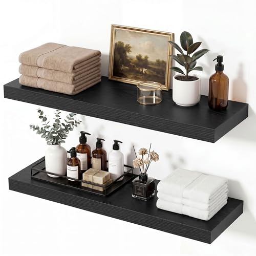 Vivelove Deep Floating Shelves 24 x 8 Inch, Black, Set of 2 - color: Black, size: 24"Wx8"Dx1.4"H