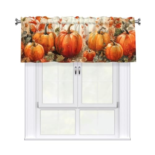 Worltoldb Thanksgiving Pumpkin Curtain Valance Short Rod Pocket Window Treatment for Living Room Bedroom Kitchen Bathroom 1 Panel 54" W x 18" L - color: Thanksgiving Pumpkin