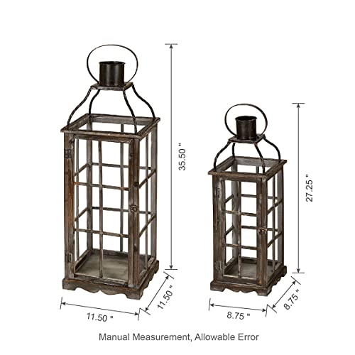 Glitzhome Farmhouse Wood Metal Large Decorative Lanterns Hanging Candle Lanterns Set of 2, Black (No Glass) - color: Black 35.75"h