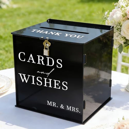 Black Acrylic Card Box with Slot & Lock, DIY Large Wedding Card Boxes for Reception, Elegant Money Envelop Gift Cards Box for Party Wedding Birthday Baby Shower Graduation Table Decor - style: Acrylic