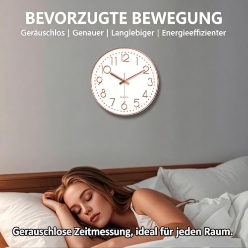 Silent Wall Clocks Battery Operated 8 Inch, Analog Wall Clock with Oversized Number Tempered Glass Clock Face, Rose Gold Quartz Non Ticking Wall Clocks for Living Room Bedroom Kitchen Office - color: Rose Gold, size: 8 Inch