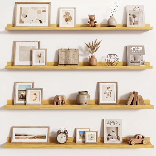 Axeman Picture Ledge Shelf, 48 Inch Oak Floating Shelves Set of 4 - color: Oak, size: 48 Inch
