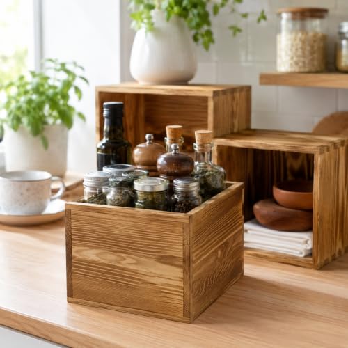 8 Pack Pine Wood Buffet Risers, Multi-Size Food Display Stands