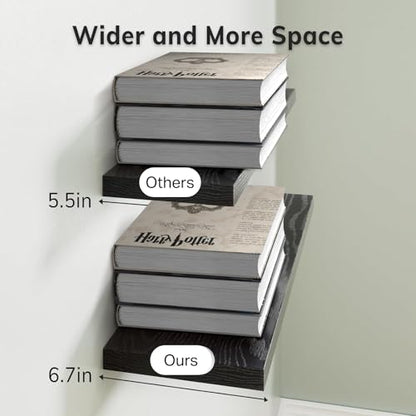 BAYKA Black Floating Shelves 15.7in, Set of 3, Wall Mount Rustic Wood Shelf - color: A. Black - Universal Classic Style, size: 15.7inches
