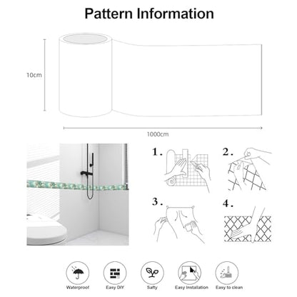 White Peony Wallpaper Border Peel and Stick Mint Green Visual Depth Trim - color: Mint Green/White, size: 3.9" x 393.7"