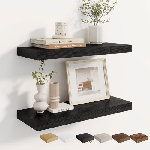 Dreamland 24 Inches Wall Mounted Wood Floating Shelves, Black, 2 Pack - color: Black, size: 24in