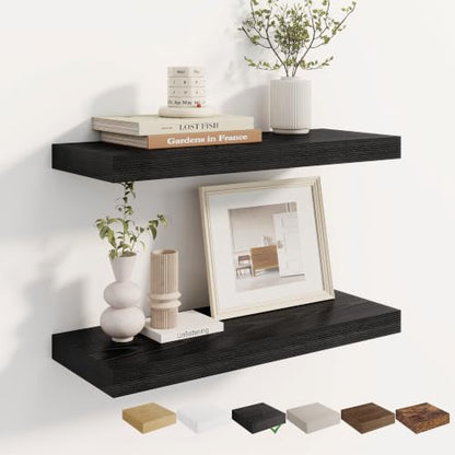 Dreamland 24 Inches Wall Mounted Wood Floating Shelves, Black, 2 Pack - color: Black, size: 24in
