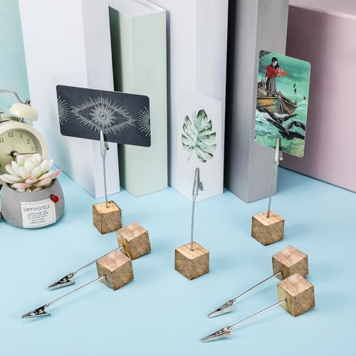20 Pcs Cube Base Memo Clip Holder with Alligator Clip, Wood Color - color: Wood Color