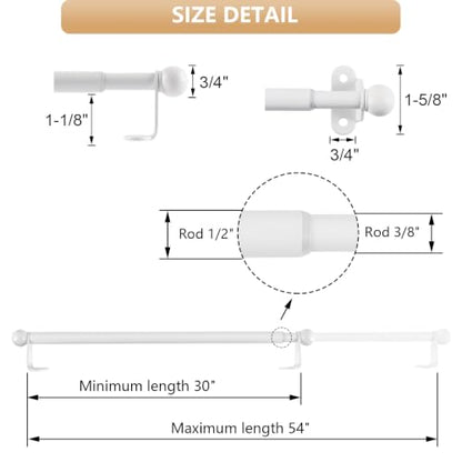Cafe Curtain Rod 30-54 Inch, 1/2" Diameter, Door Curtain Rod, White - color: White, size: 30-54 Inch