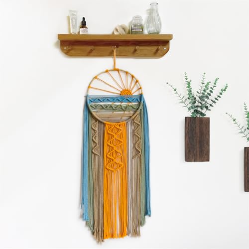 LB Macrame Wall Hanging Boho Macrame Wall Decor, Sunset Wall Art Dream Catcher Hand Woven Wall Art Boho Colorful Sun Tapestry for Bedroom Living Room Nursery Office Backdrop, 10x33 Inch - color: Orange