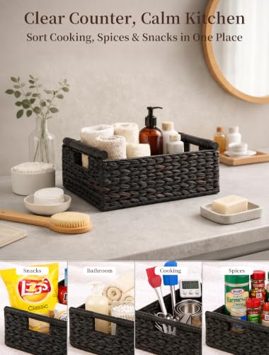 Wicker Basket, Large Basket for Gift Baskets Empty, 15.4x11x6.3in - color: Black, size: Large