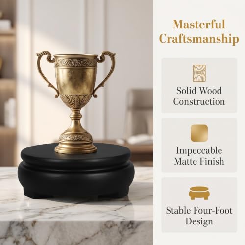Cabilock Round Wood Display Stand, 4.7 in Pedestal Base for Vase, Crystal