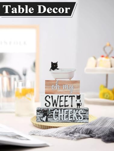 Cat Wooden Tabletop Decor, Oh My Sweet Cheeks Bathroom Wood Sign, Funny Farmhouse Home Decoration for Bathroom Shelf Vanity Desk - size: Cat sweet cheeks