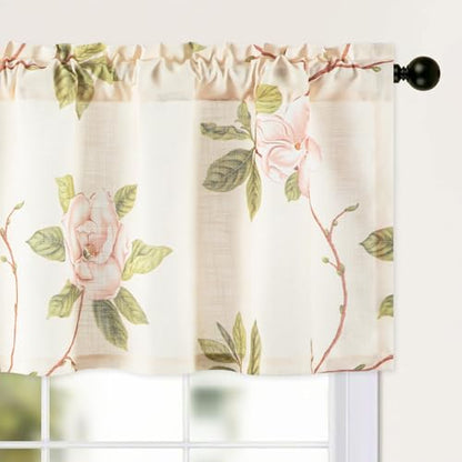 Leeva Linen Look Floral Window Valance, Rod Pocket, 52 x 18, 1 Panel - color: C1, size: 52"W x 18"L (Pack of 1)