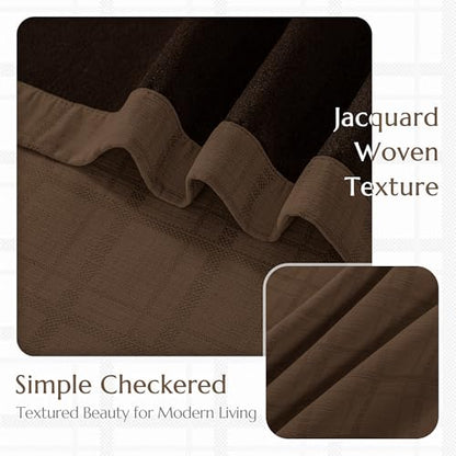 Beauoop Brown Plaid Jacquard Blackout Curtains for Bedroom 52x63 2 Panels - color: Brown, size: 52"W x 63"L (Pack of 2)