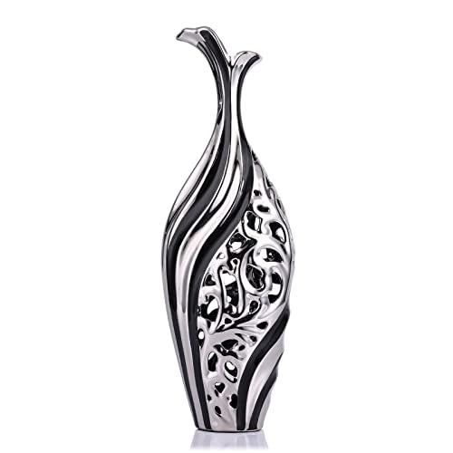 19.6" Tall Large Floor Vase Decorative, Black Silver Floor Large Vases, Wedding Premium Decor Pampas Grass Single Flower Vases, Modern Tall Floor Vase for Living Room Dining Room Entryway Home Decor - color: Black and Silver, size: Large