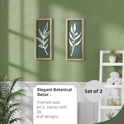 LETUBUYU 3D Wooden Leaf Sage Green Boho Wall Art, Set of 2 - color: 2 Pcs Sage Green, size: 7"X16"