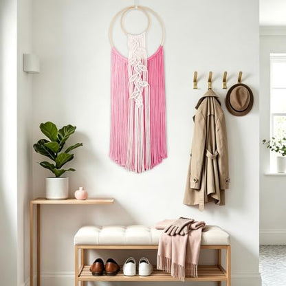 LB Pink Macrame Wall Hanging for Bedroom Headboard,10X30 Inch - color: Pink