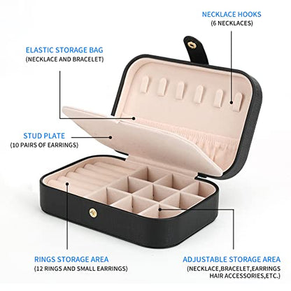 Small Jewelry Box Storage Organizer Jewelry case Travel Jewelry Organizer - color: Black