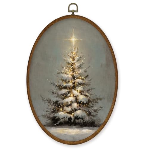 WULQYING Vintage Christmas Pine Tree Oval Wall Art Home Decor 8.6x11.4 - color: Color01