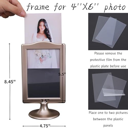 Meonua Double Sided Standing Picture Frames 4 x 6 Inch Pedestal Photo Frame Plastic Self Standing Frame Holds 2 Pictures Tabletop Frame for Wedding Table Bridal (10 Pack,Champagne Gold) - color: gold