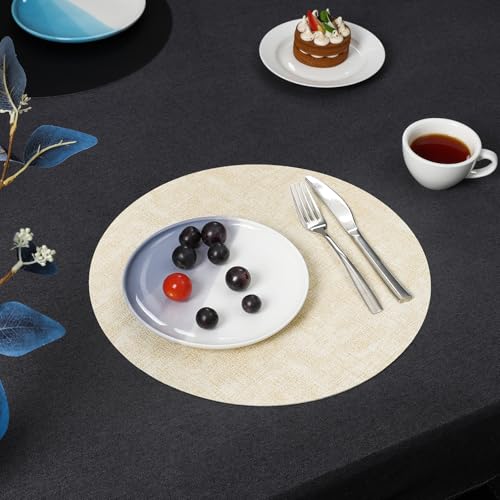 Myir JUN 14" Round Placemats Set of 4, Reversible Dual-Color Place Mats - color: Cream-white Black