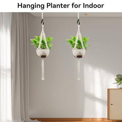 USLAI Macrame Plant Hanger, for Up to 12 Inch Pots, 42 Inch, Ivory, 2 Pack - color: 42+42 Inch - Ivory
