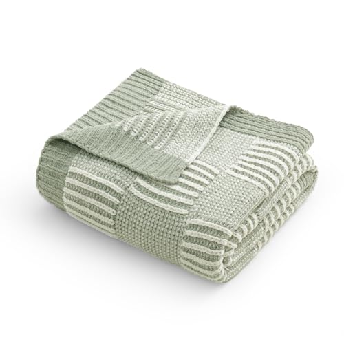 Amélie Home Checkered Knit Throw Blanket for Couch, Sage Green 50"x60" - color: Checkered Sage Green, size: 50" X 60"