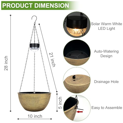 BAYN 2 Packs Solar Hanging Basket Planters for Plants Outdoor - color: Copper
