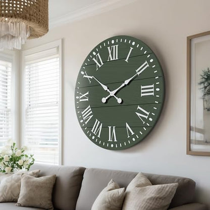 Large Wall Clock with Roman Numeral, 35.5” Shiplap Farmhouse Hanging Clock - color: Green, size: 35.5 Inch