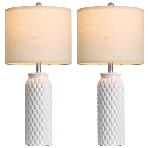 USumkky 27" Ceramic Table Lamps Set of 2 - Modern Farmhouse & Boho Style, Bedside Nightstand Lamps for Bedroom, Living Room End Table Lamps, Small Desk Lamp(White) - color: 27" White