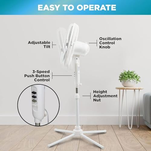 EZ-CHILL 16" Oscillating Pedestal Fan with Folding Base - Black - color: Black