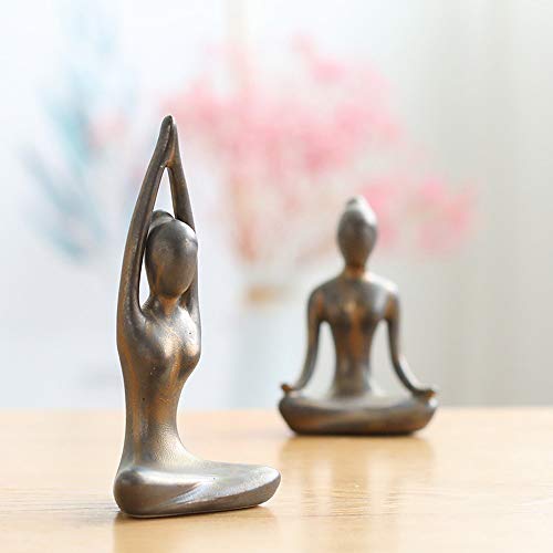 OwMell Lot of 4 Meditation Yoga Pose Statue Figurine Ceramic Yoga Figures - color: Patina Gold