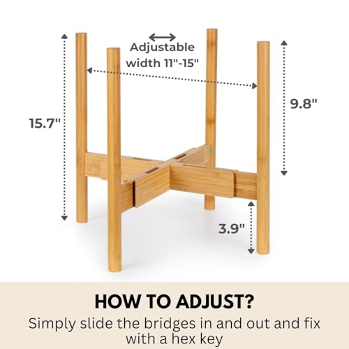 Fox & Fern Large Adjustable Plant Stand Indoor, Bamboo Stand, 11 - 15 Inch - color: Bamboo, size: 11 - 15 Inch