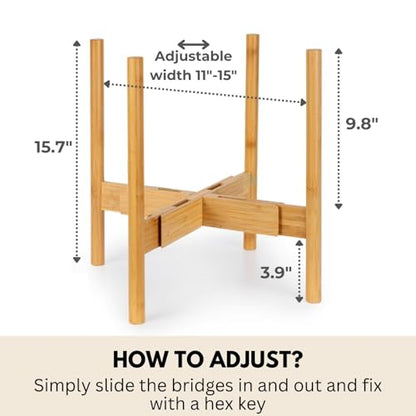 Fox & Fern Large Adjustable Plant Stand Indoor, Bamboo Stand, 11 - 15 Inch - color: Bamboo, size: 11 - 15 Inch